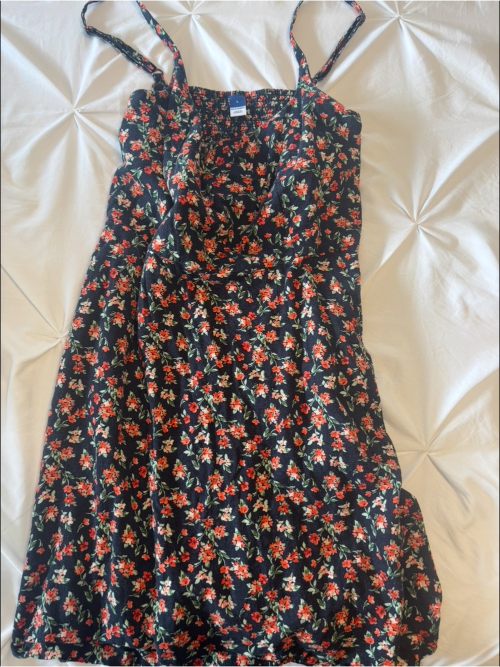 Old Navy Black Floral Sundress with Red & Green Accents